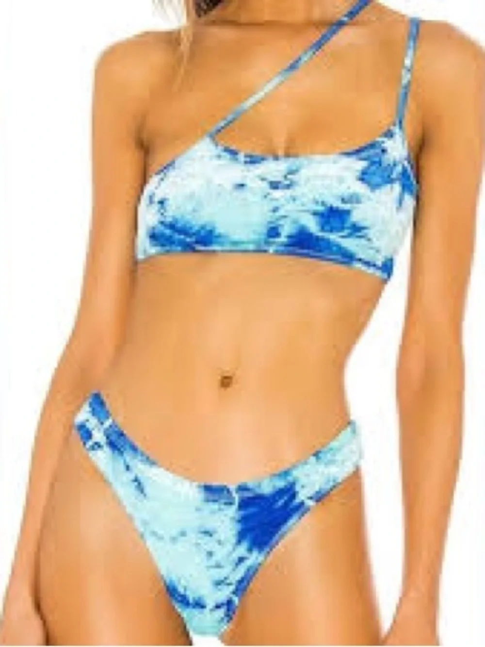 Frankie's Bikinis Blue & Aqua Velvet One-Shoulder Bikini Set size M/L